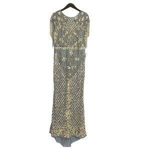 Mac Duggal High Neck Beaded Fringe Fitted Gown